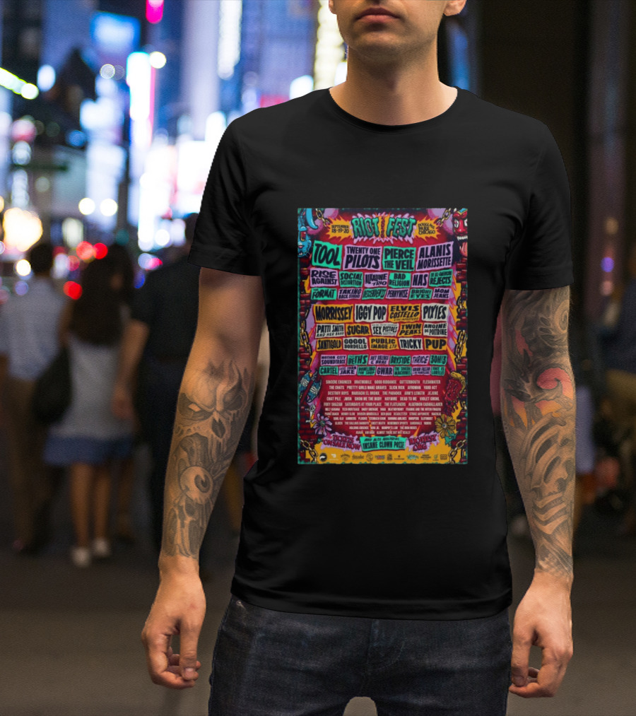 Riot Fest 2026 Lineup Featuring Tool Nine Inch Nails Iggy Pop Pixies Chicago T-Shirt