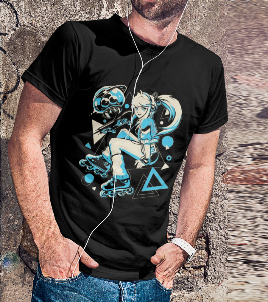 Samus Aran Metroid Rollerblades Skateboard Retro Gaming T-Shirt