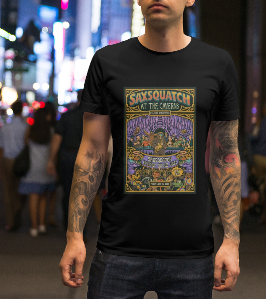 Saxsquatch At The Caverns Pelham Tennessee July 24 2026 Konundrum Two Egos Julez T-Shirt