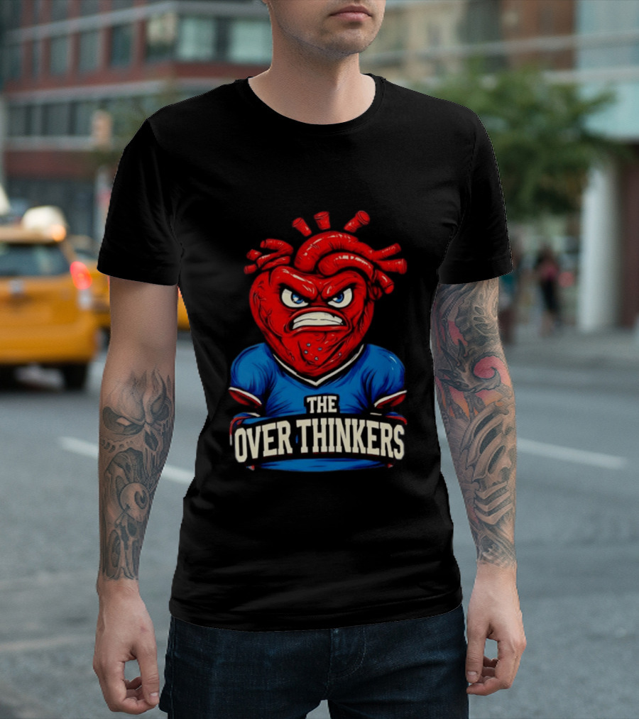 The Overthinkers Varsity Angry Heart Bold Red Blue T-Shirt