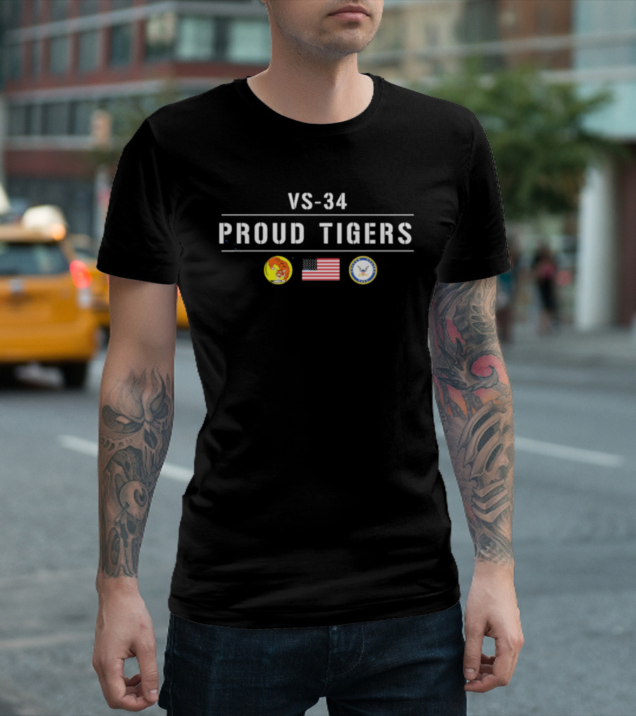 VS 34 Proud Tigers US Navy Squadron Emblems And American Flag T-Shirt