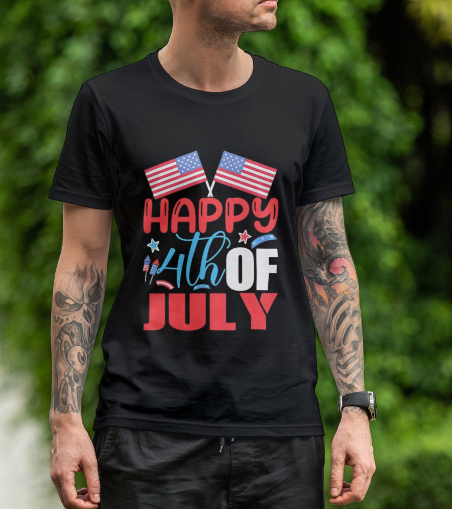American Independence Day Happy 4th Of July USA Flags Celebration T-Shirt
