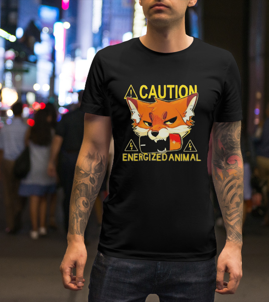Caution Energized Animal Fox Battery Warning T-Shirt