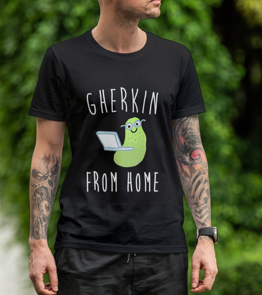 Gherkin From Home Cute Pickle With Laptop T-Shirt