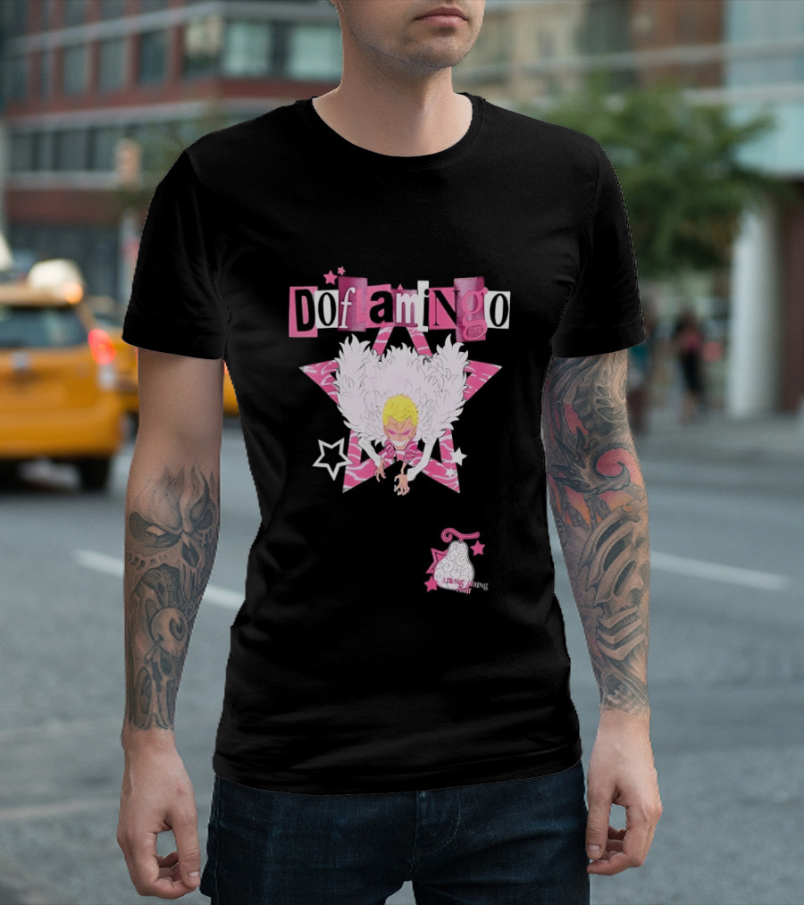 Doflamingo One Piece Pink Star Feathered Cape Anime T-Shirt