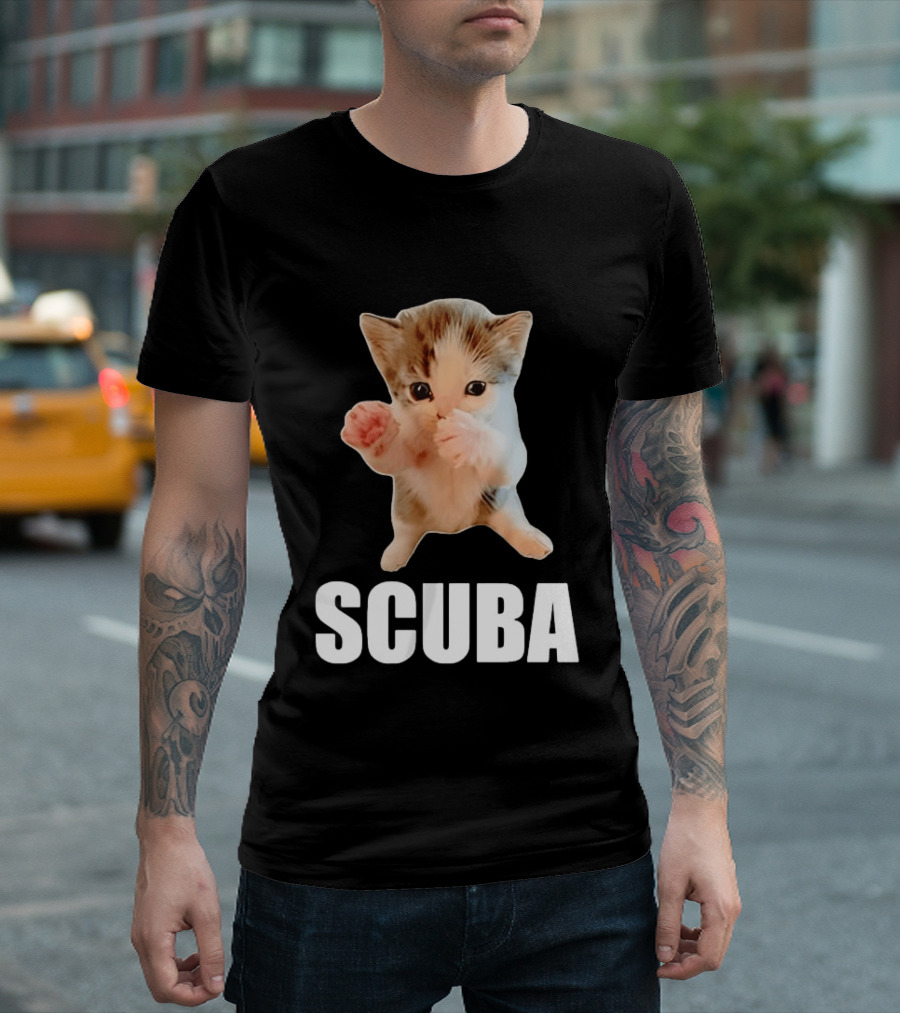 Kitten Cat Feline Pet Animal Martial Arts Scuba Meme Warrior Defender T-Shirt