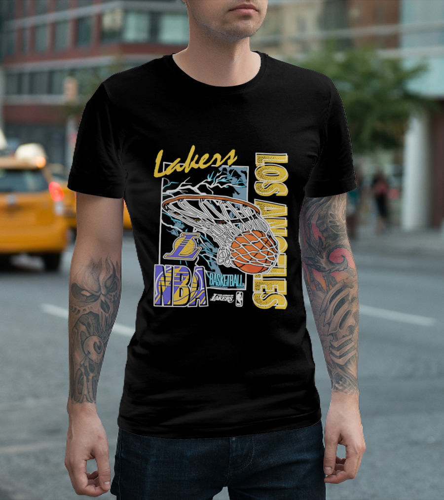 Lakers Los Angeles NBA Basketball Hoops Classic Team Yellow And Blue T-Shirt