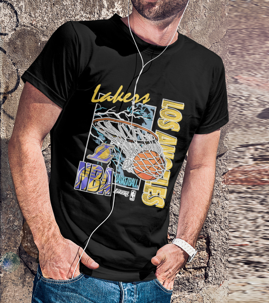 Lakers Los Angeles NBA Basketball Hoops Classic Team Yellow And Blue T-Shirt