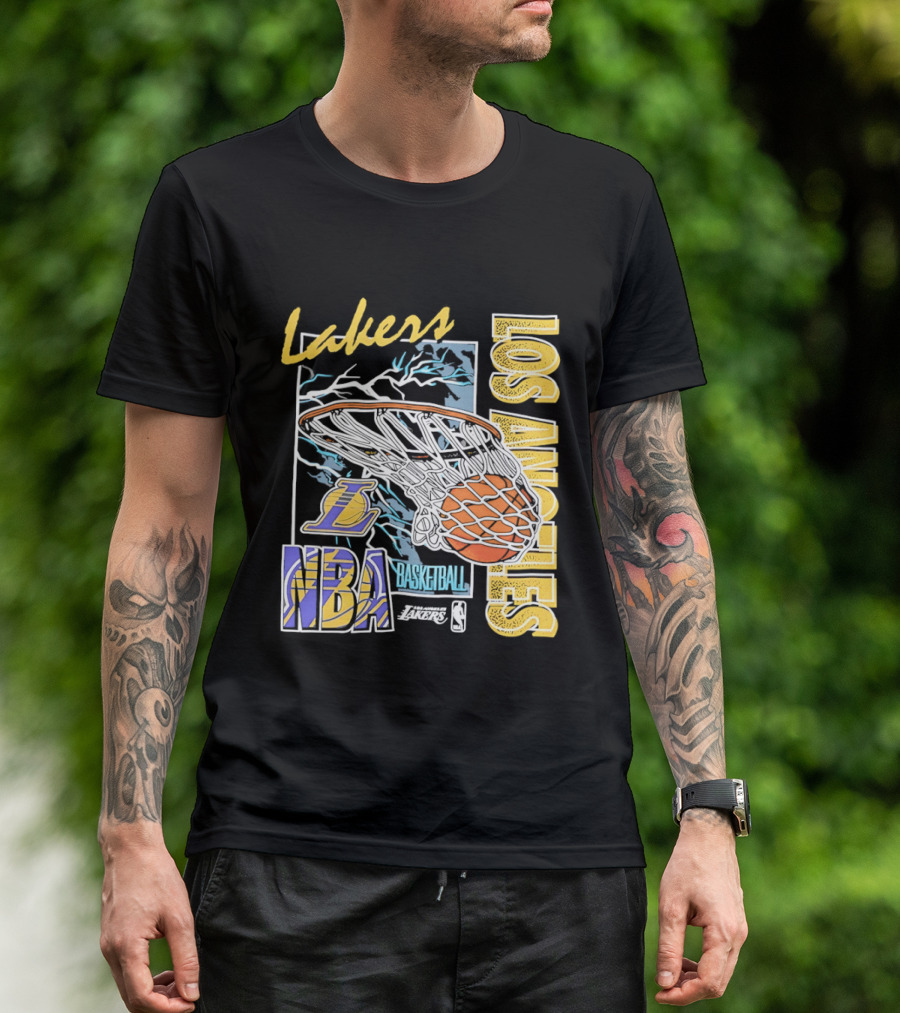 Lakers Los Angeles NBA Basketball Hoops Classic Team Yellow And Blue T-Shirt