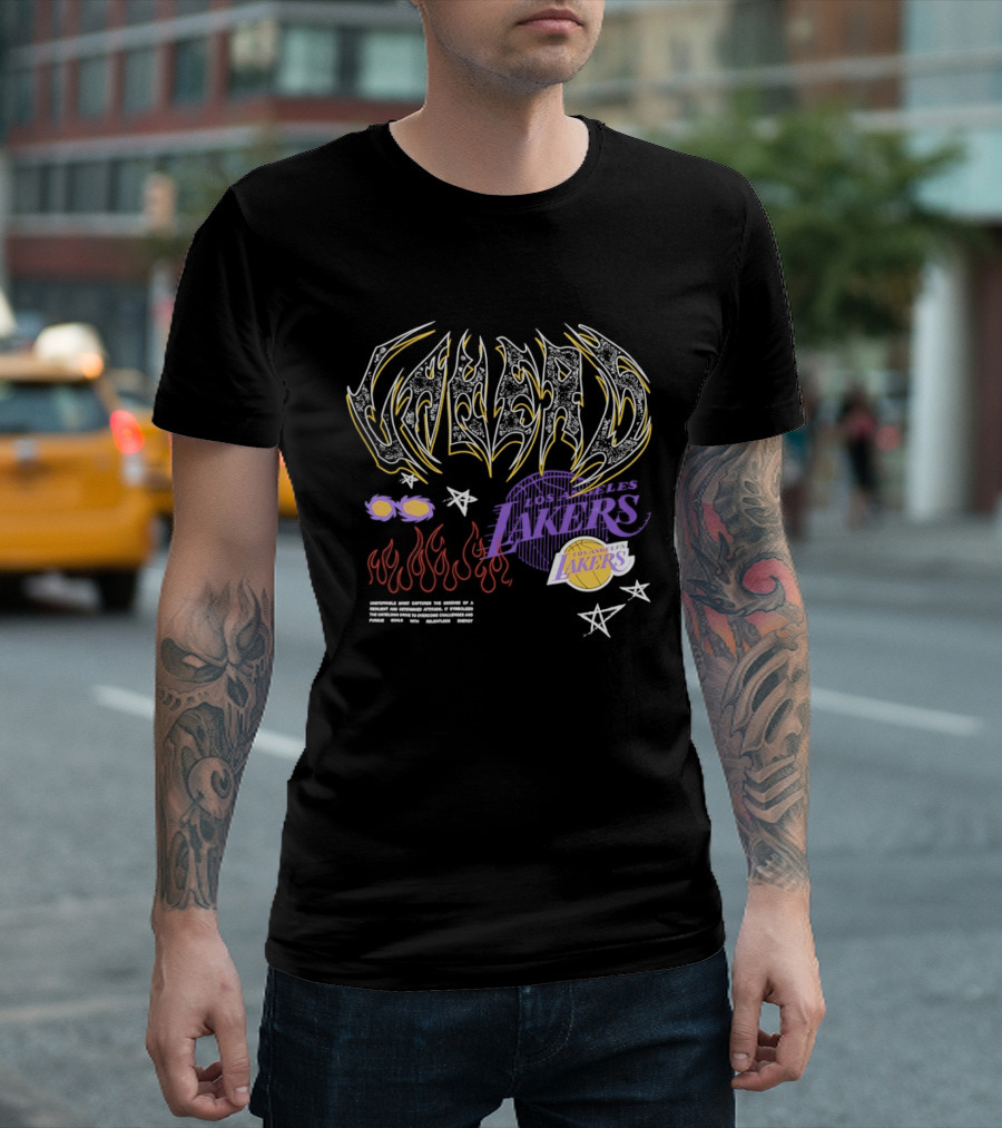 Los Angeles Lakers Unstoppable Spirit Essence Resilient Energy Dynamic Flames Stars Purple Vibes T-Shirt