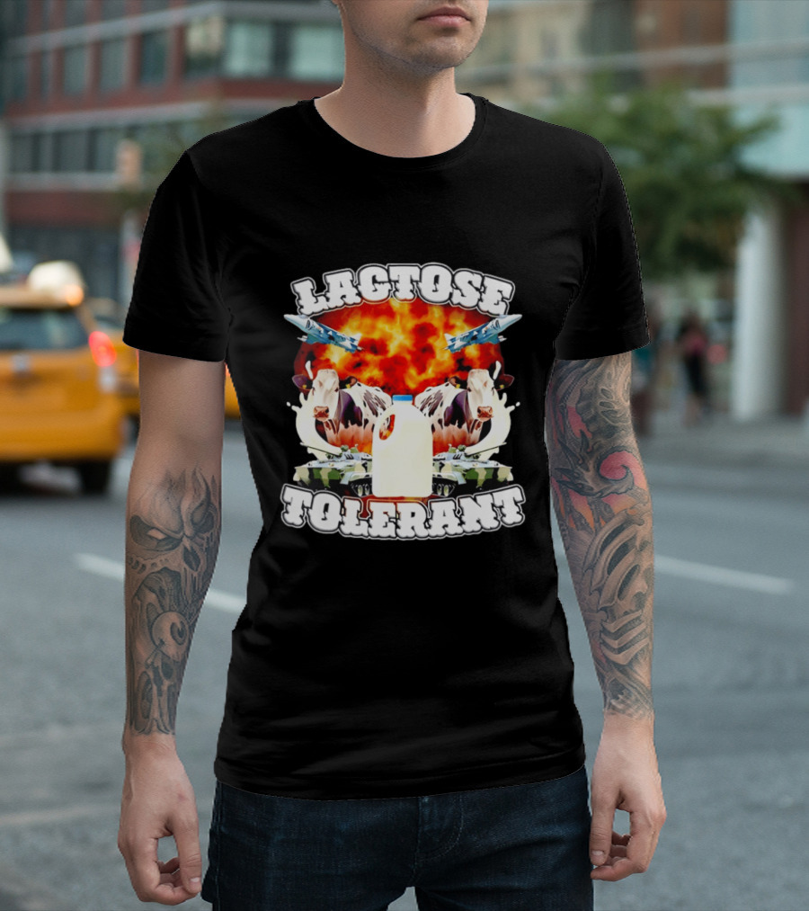 Lactose Tolerant Milk Cow Conflict With Military Jets And Tanks Explosion T-Shirt