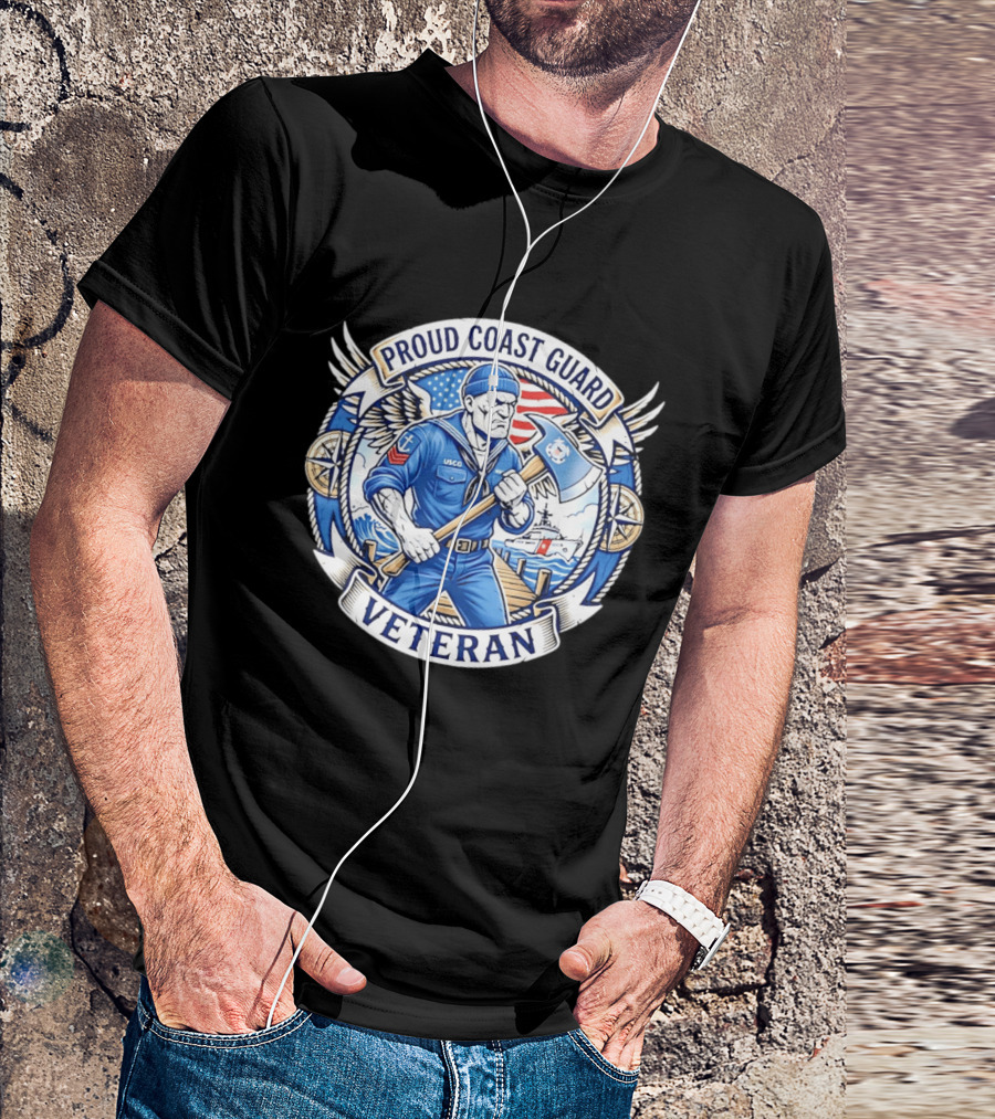 Proud Coast Guard Veteran USCG Military Sailor With Axe And American Flag T-Shirt