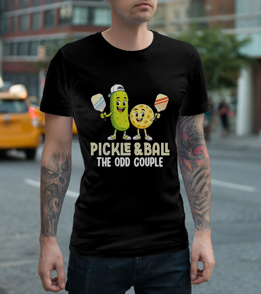Pickleball Pickle And Ball The Odd Couple Pickle & Ball Paddle Fun T-Shirt