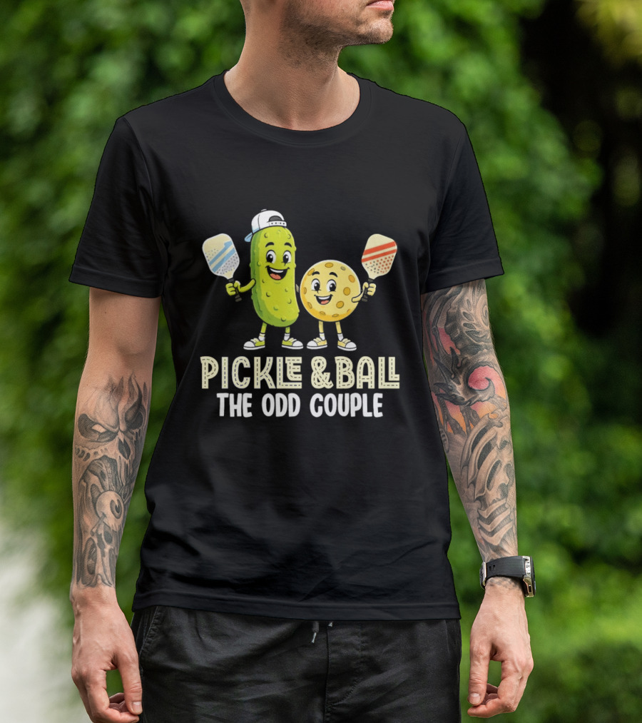 Pickleball Pickle And Ball The Odd Couple Pickle & Ball Paddle Fun T-Shirt