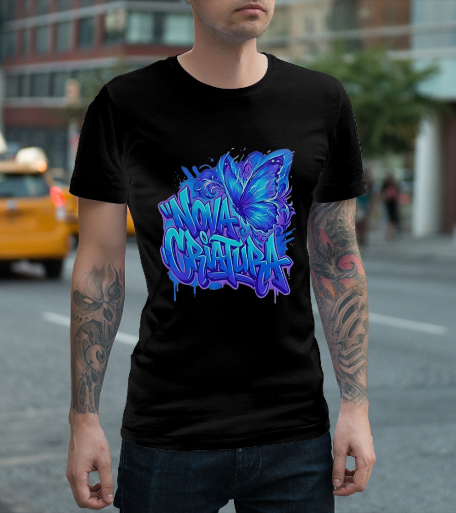 Nova Criatura Butterfly Electric Blue Street Art Aesthetic T-Shirt