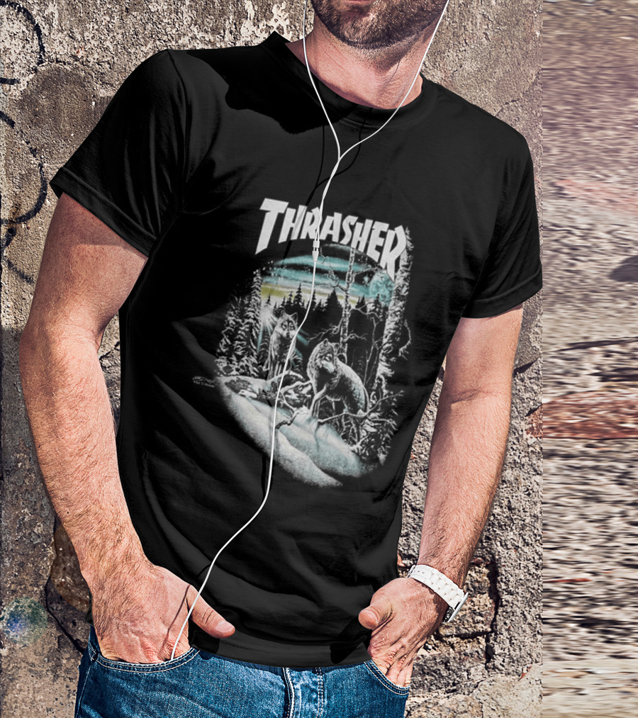 Thrasher 13 Wolves Forest Scene T-Shirt
