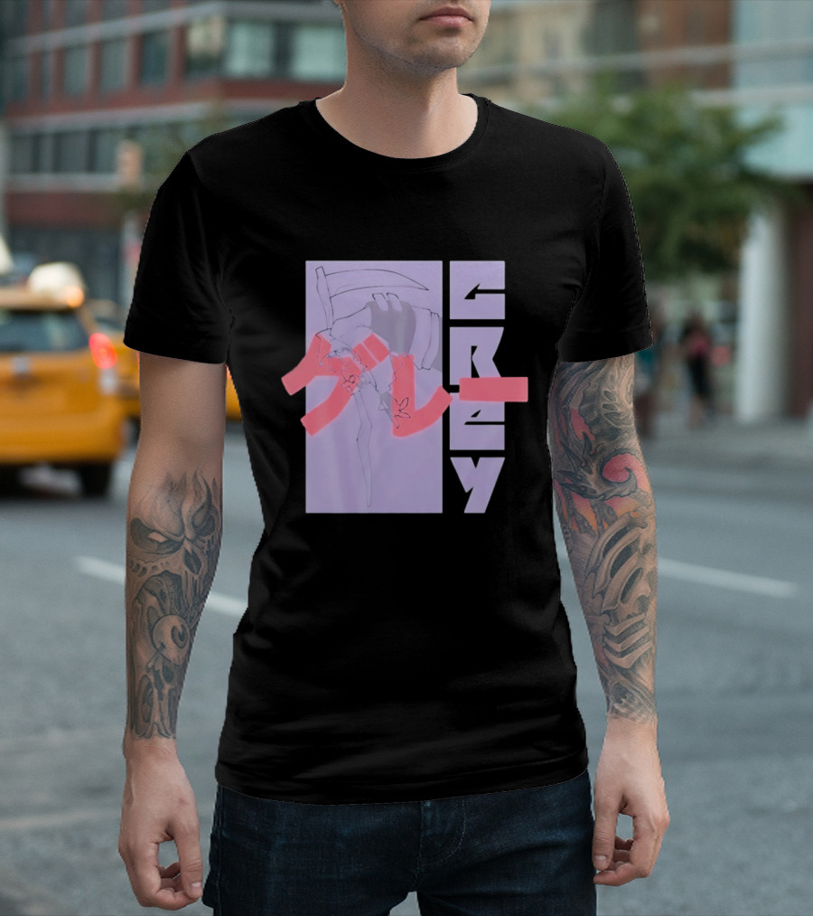 Grim Reaper Grey Japanese Kanji T-Shirt