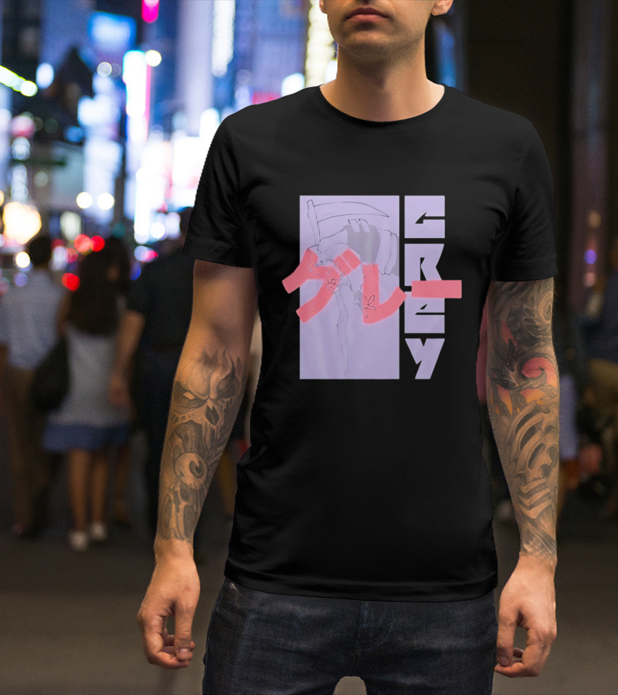 Grim Reaper Grey Japanese Kanji T-Shirt