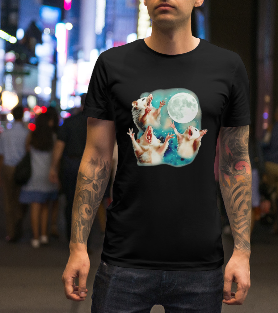 Opossum Howling At Moon With Stars In Space Scene T-Shirt