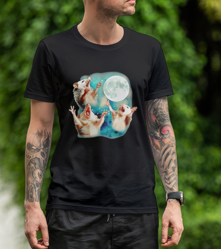 Opossum Howling At Moon With Stars In Space Scene T-Shirt