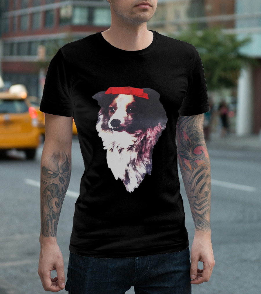 Sabrina Carpenter Collie Dog With Red Bow T-Shirt