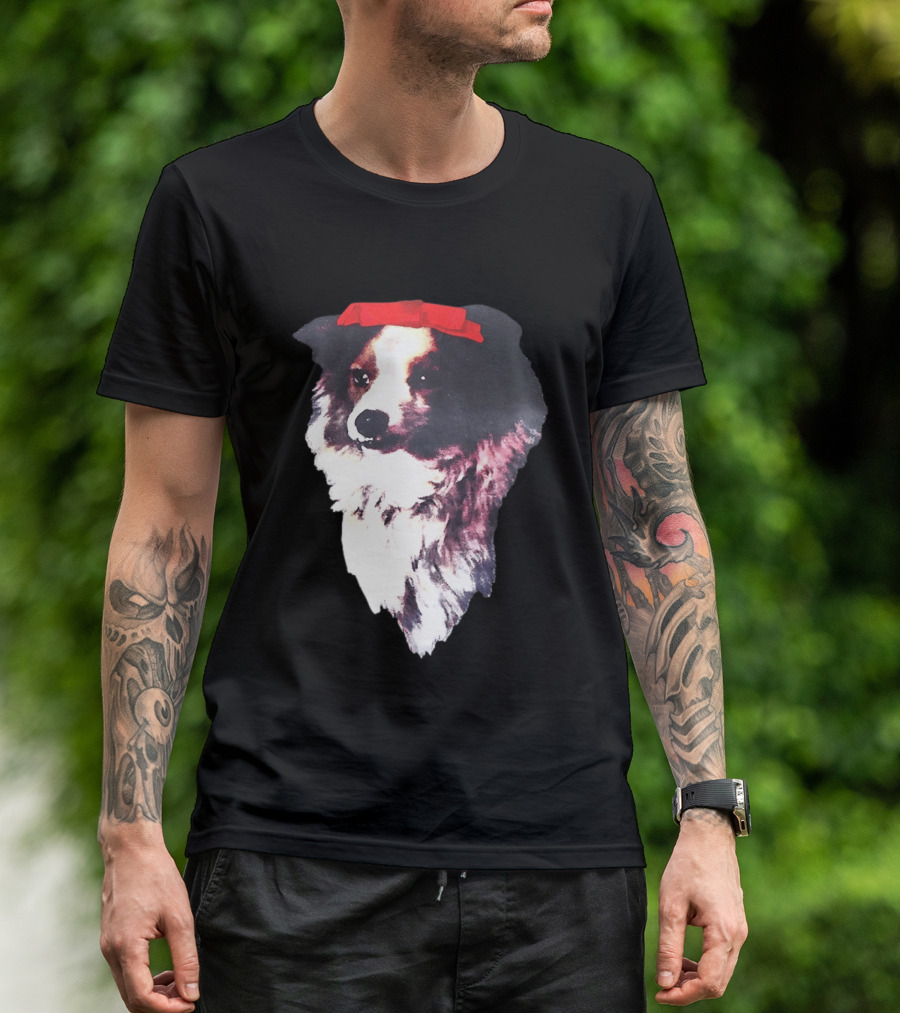 Sabrina Carpenter Collie Dog With Red Bow T-Shirt