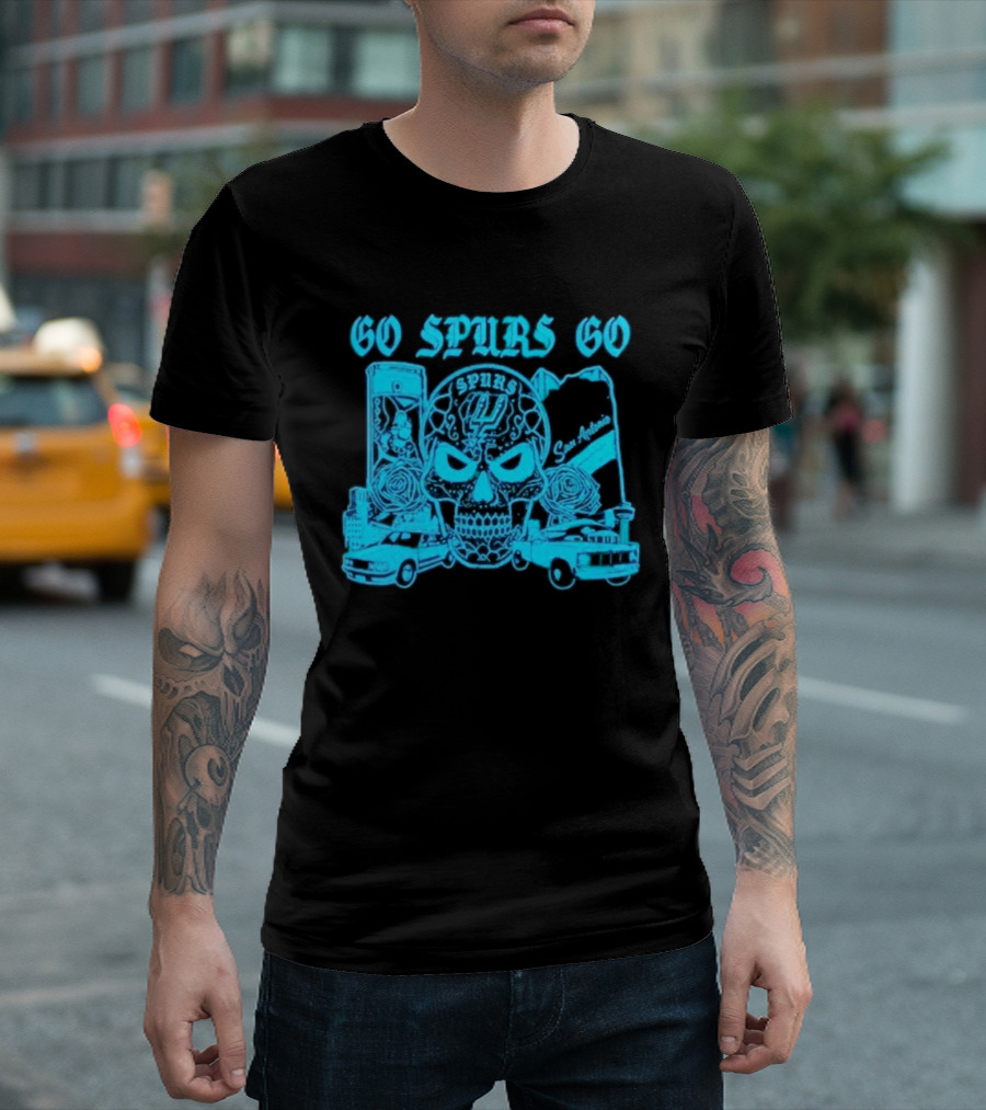 Go Spurs Go San Antonio Spurs NBA Skull And Cars T-Shirt