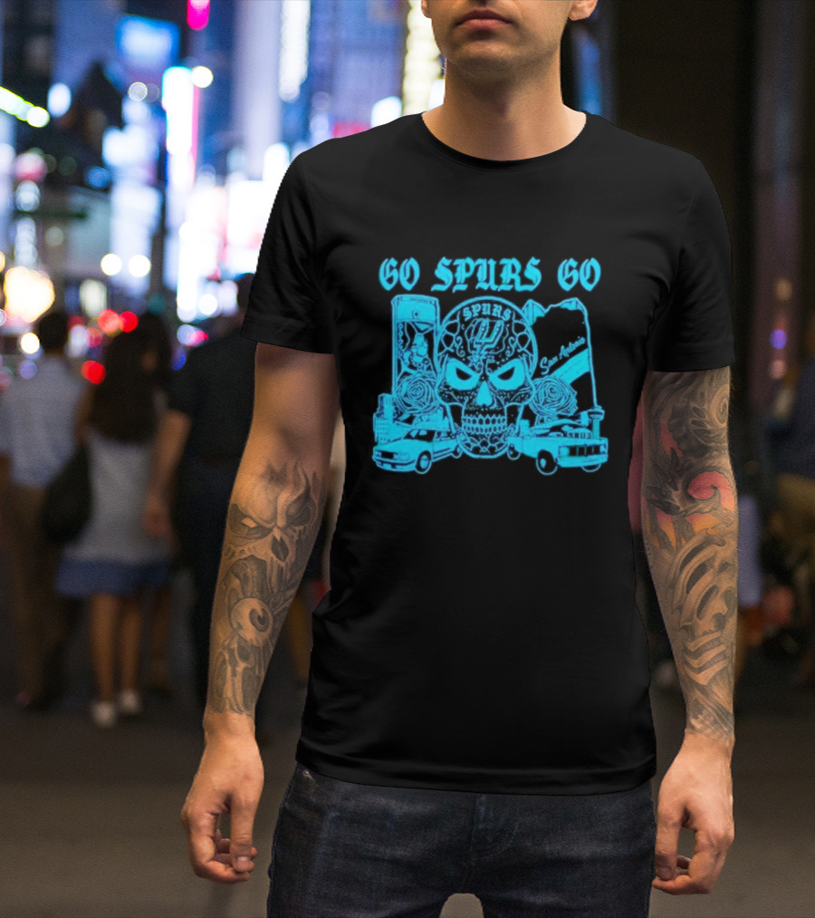 Go Spurs Go San Antonio Spurs NBA Skull And Cars T-Shirt