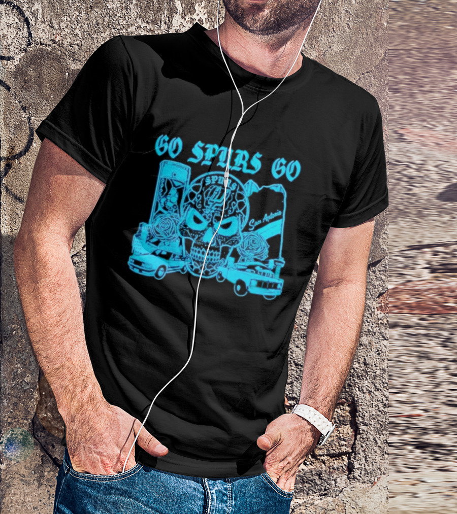 Go Spurs Go San Antonio Spurs NBA Skull And Cars T-Shirt
