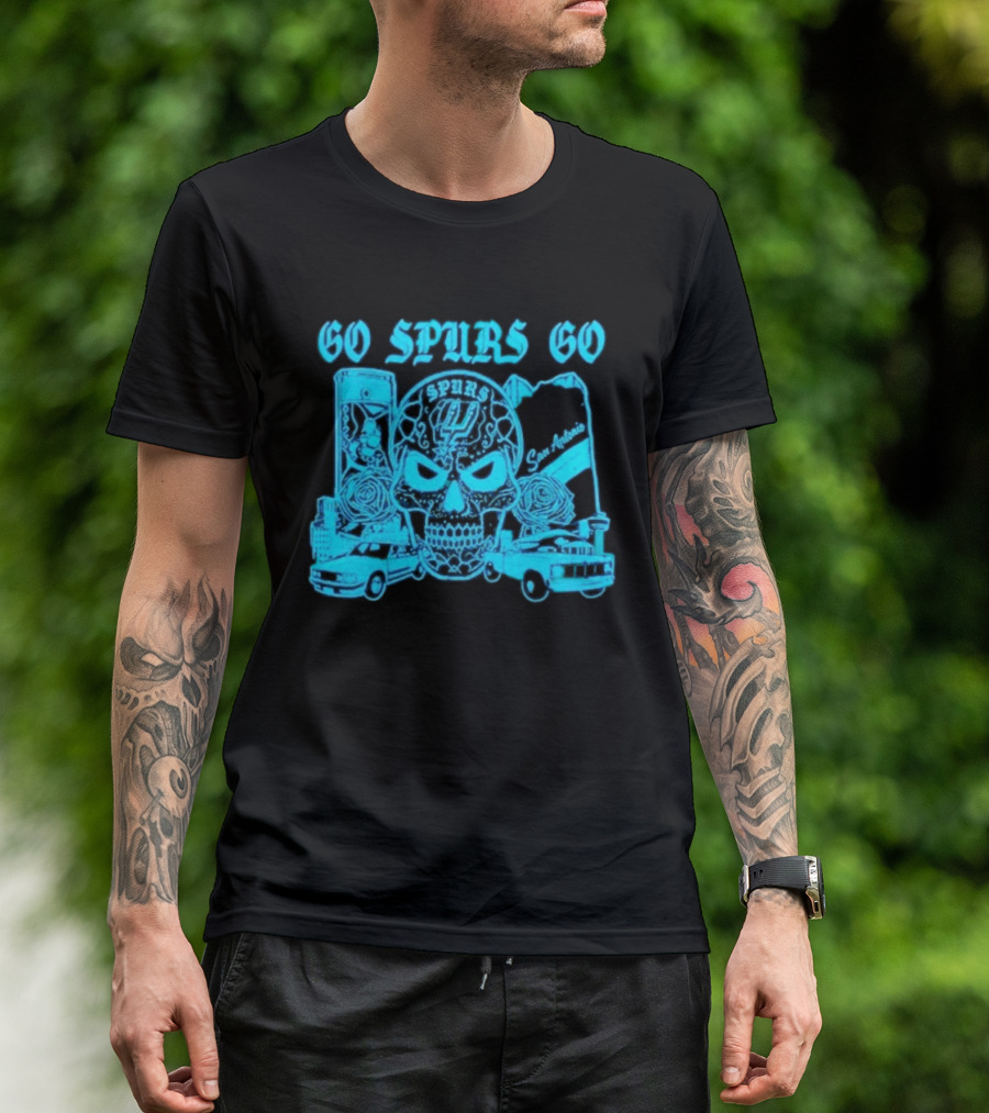 Go Spurs Go San Antonio Spurs NBA Skull And Cars T-Shirt