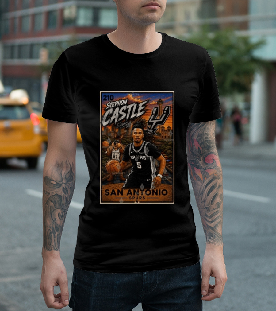 Stephon Castle San Antonio Spurs Player 2026 Card Number 210 Skyline Basketball T-Shirt