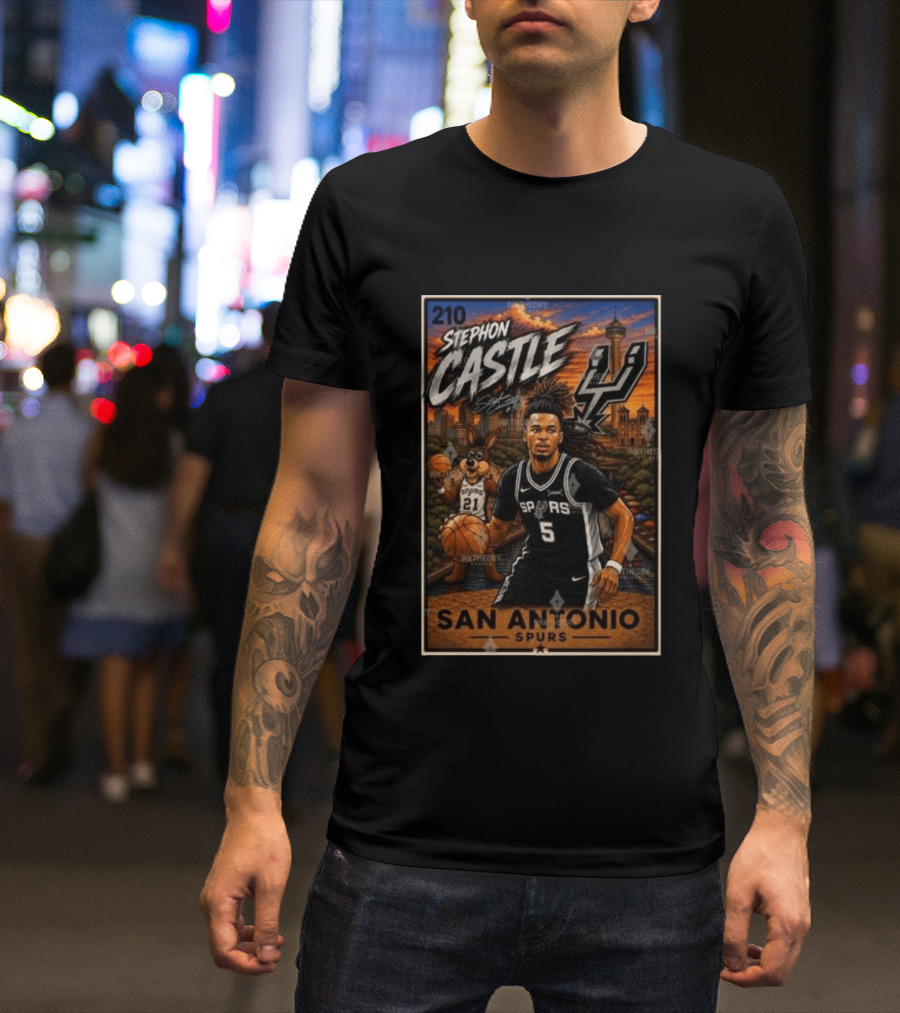 Stephon Castle San Antonio Spurs Player 2026 Card Number 210 Skyline Basketball T-Shirt