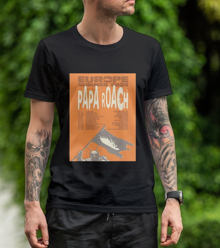 Papa Roach Europe Summer 2026 Tour Olpe Nuremberg Budapest Amsterdam Werchter Dates T-Shirt