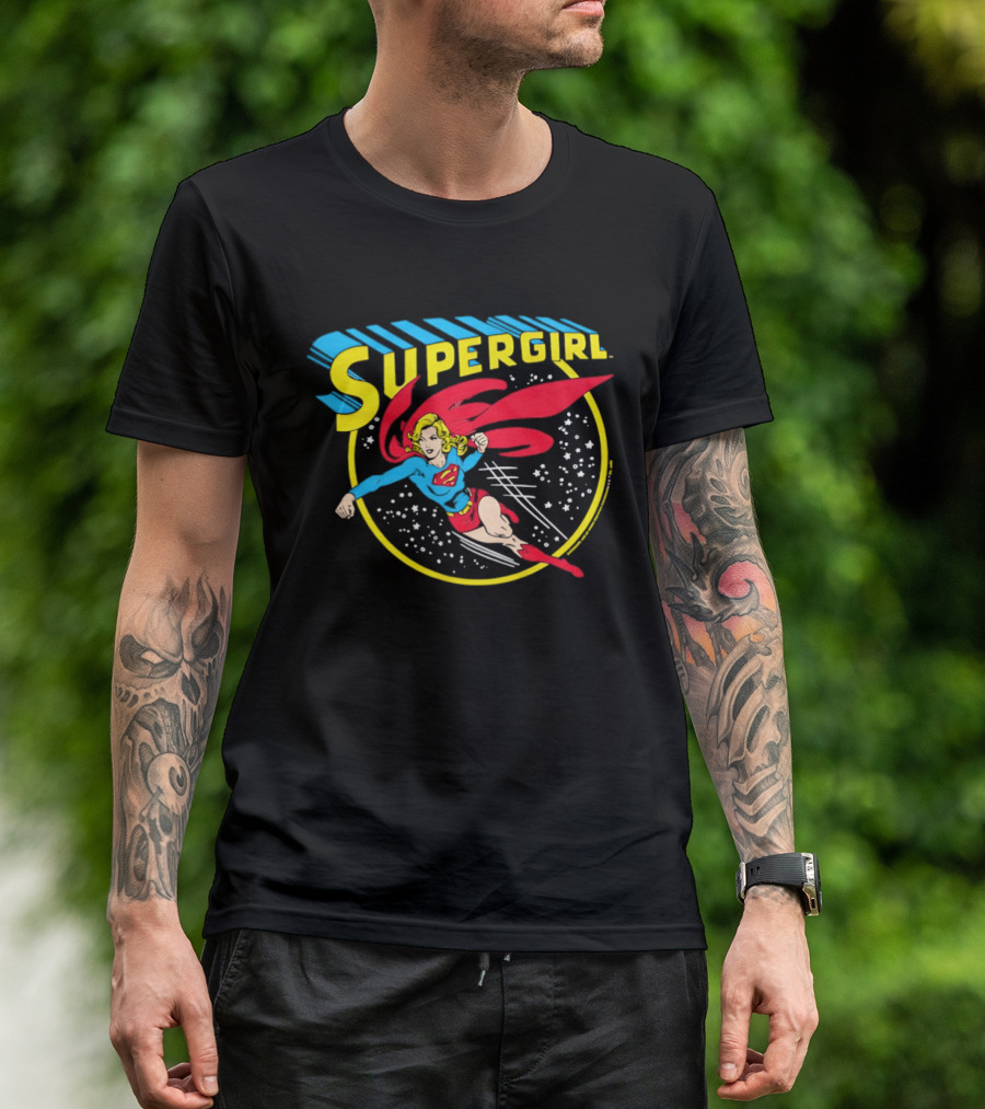 Supergirl DC Comics Flying Hero Iconic Red Cape Blue Suit Yellow T-Shirt