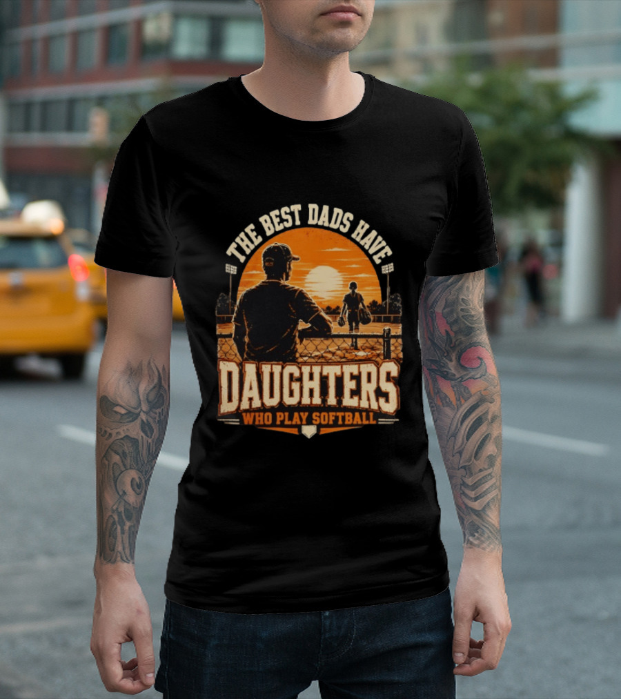 The Best Dads Have Daughters Who Play Softball Vintage Sunset Scene T-Shirt
