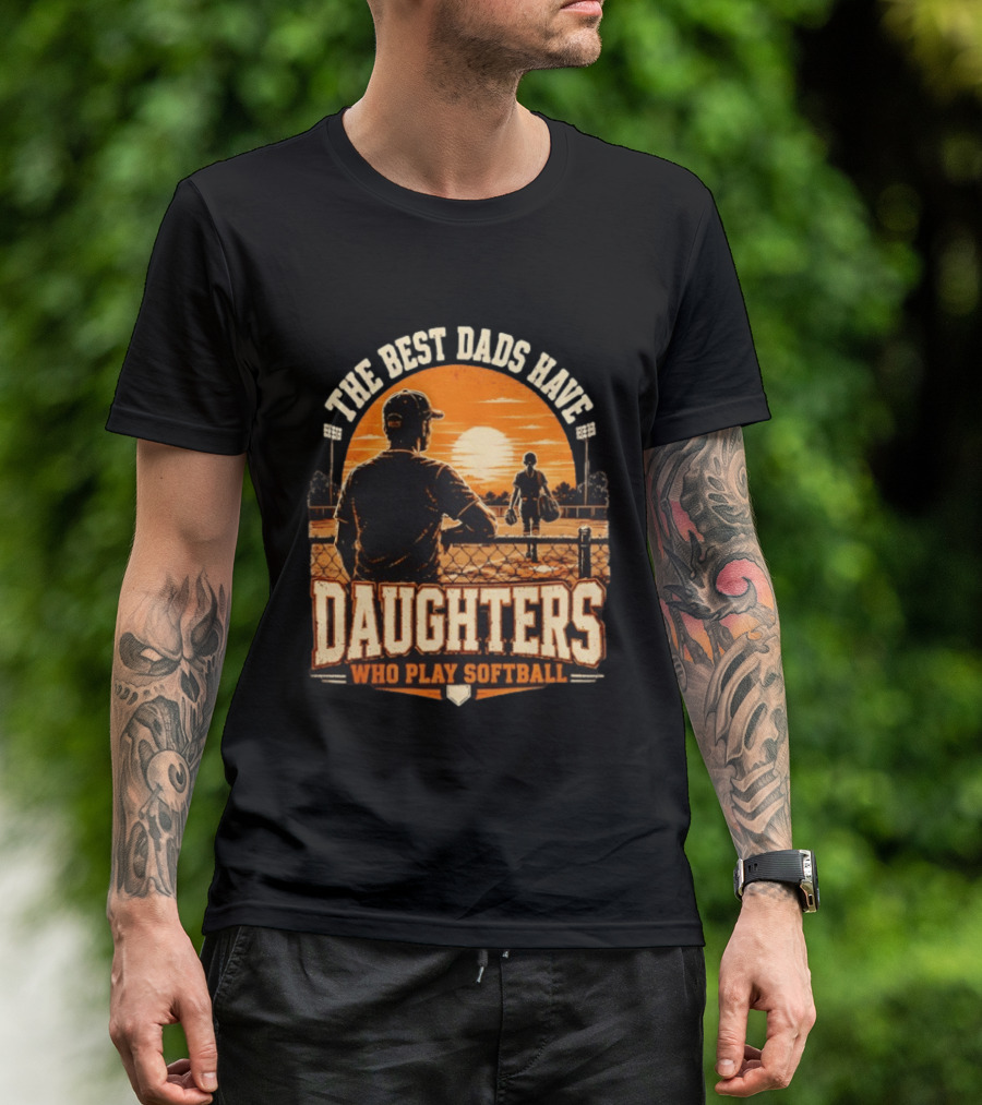 The Best Dads Have Daughters Who Play Softball Vintage Sunset Scene T-Shirt