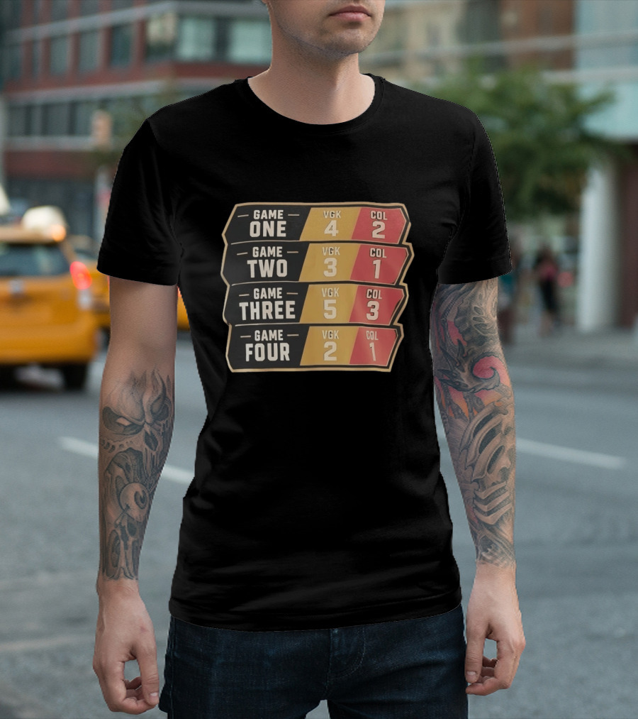 Vegas Golden Knights Vs Colorado Avalanche Game One To Four Scores VGK COL T-Shirt