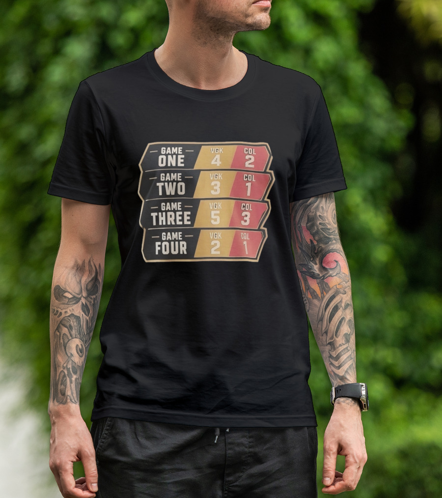 Vegas Golden Knights Vs Colorado Avalanche Game One To Four Scores VGK COL T-Shirt