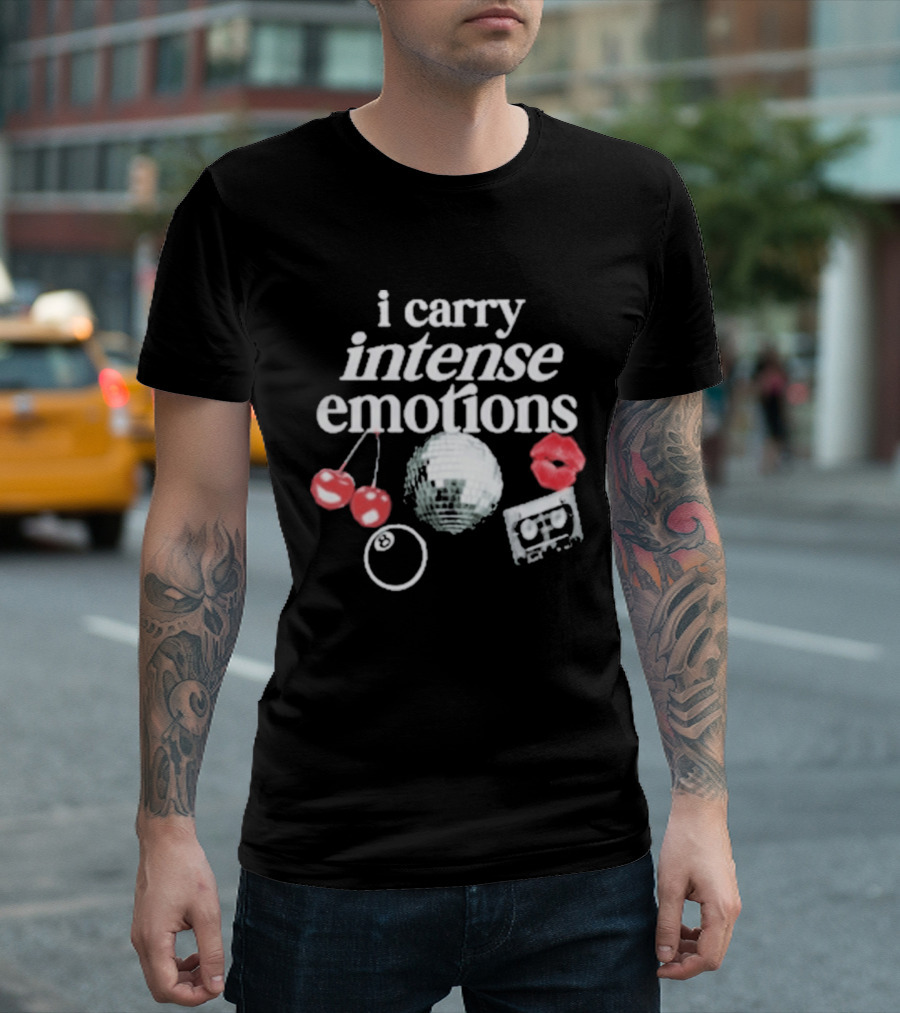 I Carry Intense Emotions Disco Ball Cherries Cassette Tape T-Shirt