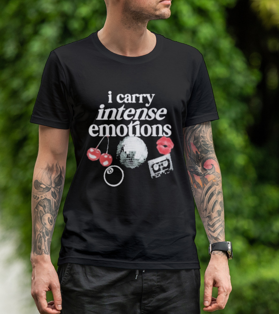 I Carry Intense Emotions Disco Ball Cherries Cassette Tape T-Shirt