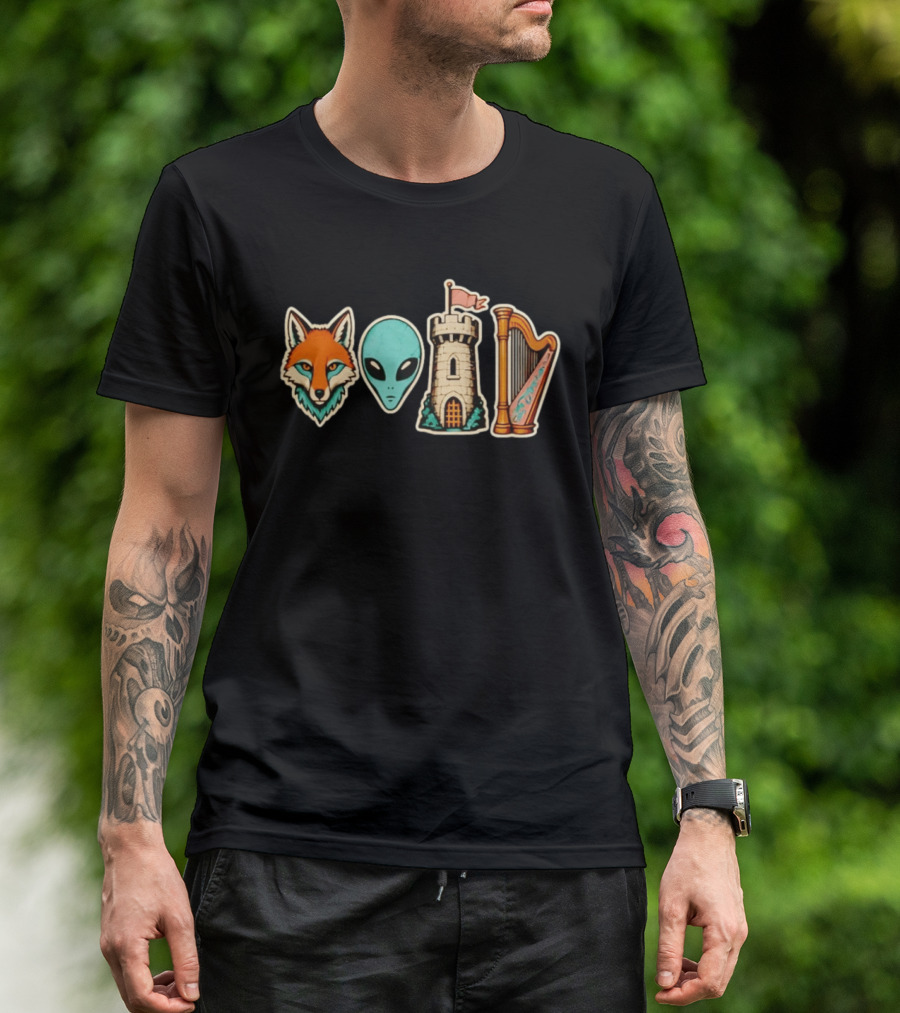 Fox Alien Castle Harp Stone Path Void T-Shirt