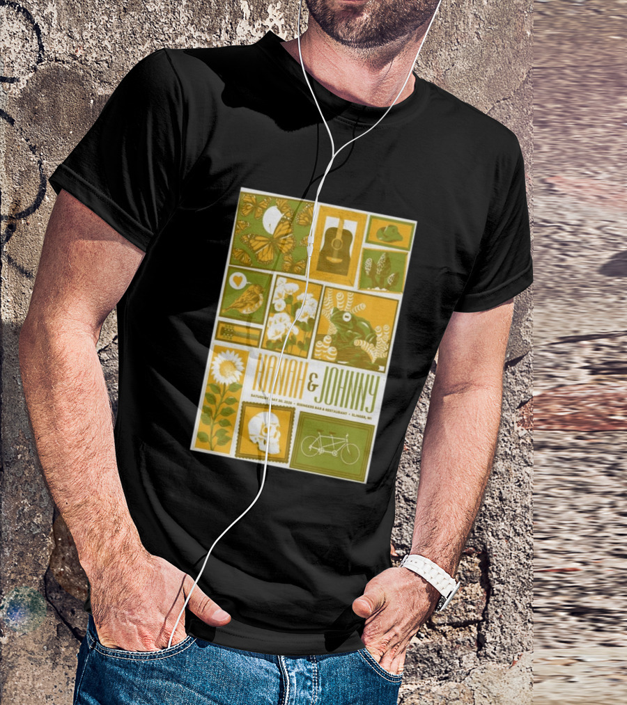 Hanah & Johnny May 30 2026 Ringer's Bar & Restaurant Slinger WI Butterfly Guitar Skull Bicycle Floral T-Shirt