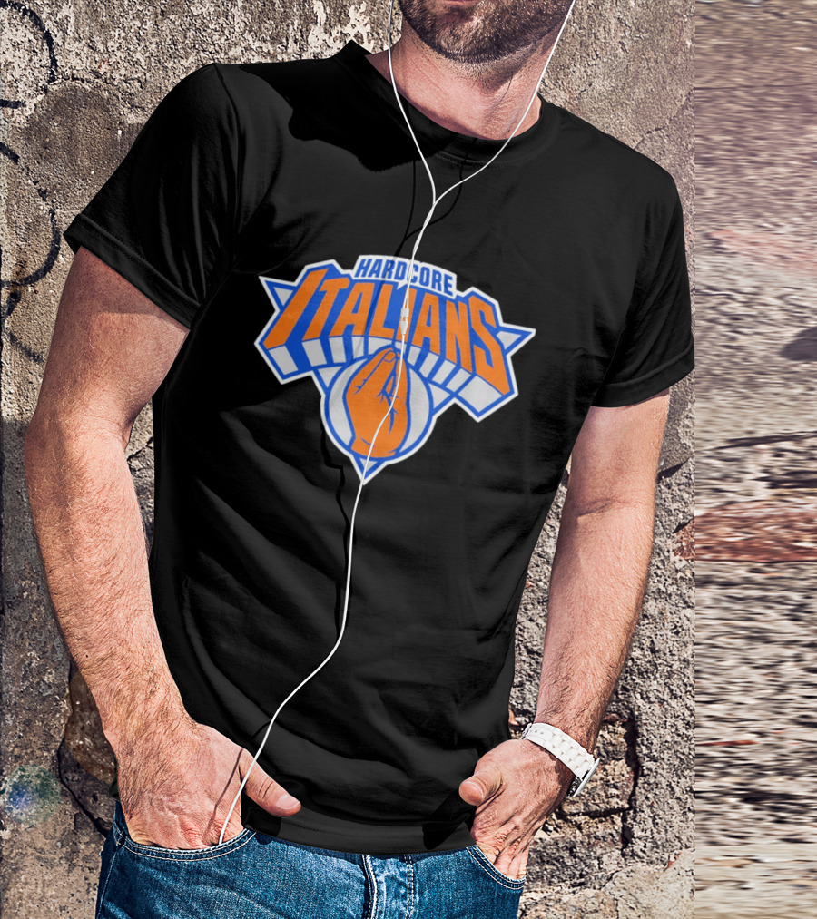 Hardcore Italians NY Knicks Basketball Logo Hand Gesture T-Shirt