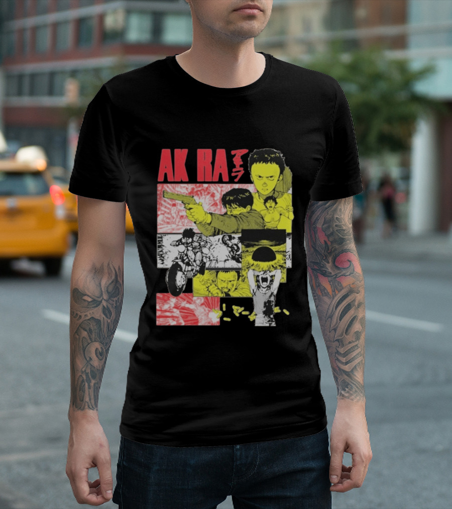 Akira Manga Panels Gun Motorcycle Explosion Red Yellow T-Shirt