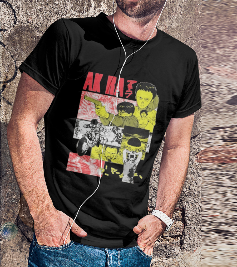 Akira Manga Panels Gun Motorcycle Explosion Red Yellow T-Shirt