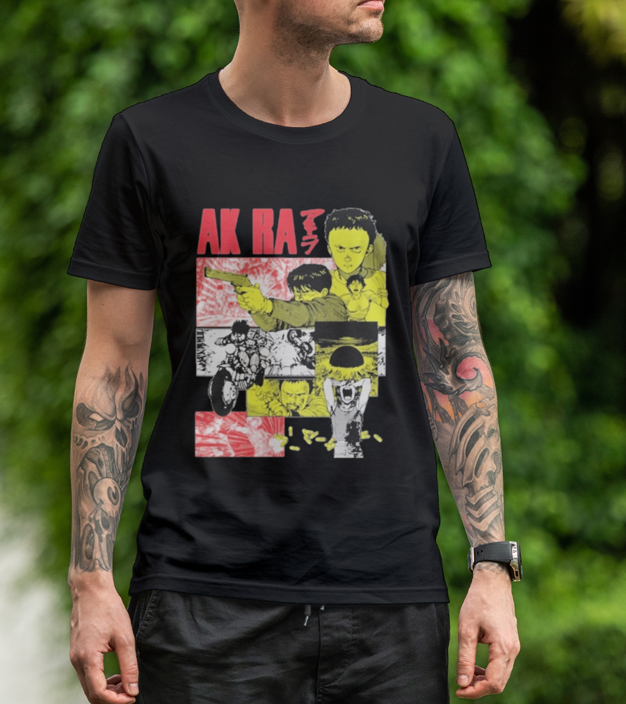 Akira Manga Panels Gun Motorcycle Explosion Red Yellow T-Shirt