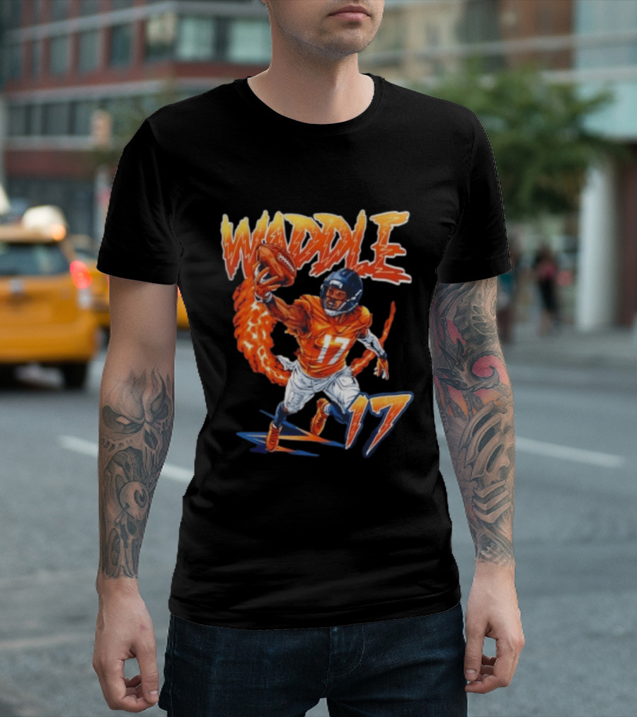 Waddle 17 Football Catch Orange And Blue Player T-Shirt
