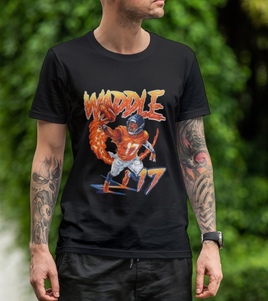 Waddle 17 Football Catch Orange And Blue Player T-Shirt
