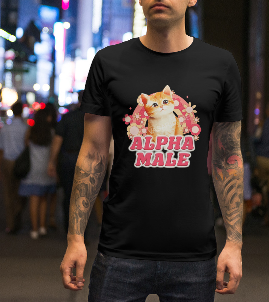 Alpha Male Kitten With Rainbow And Floral T-Shirt