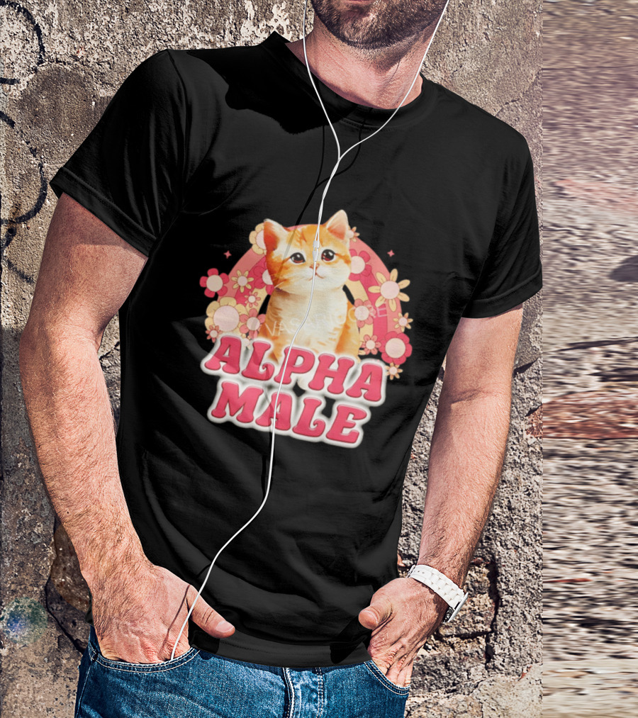 Alpha Male Kitten With Rainbow And Floral T-Shirt